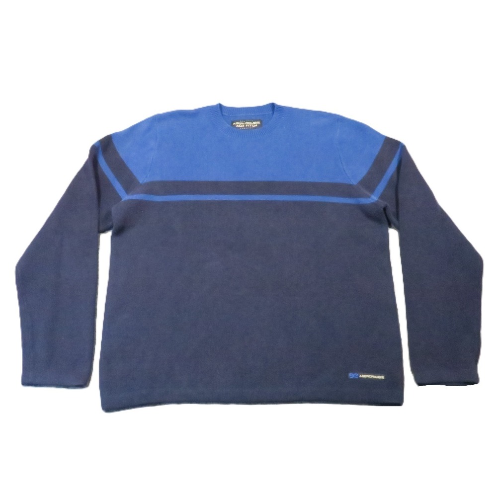 Abercrombie Sweater Mens XL Blue Navy Chest Stripe Crewneck Vintage Preppy Y2k
